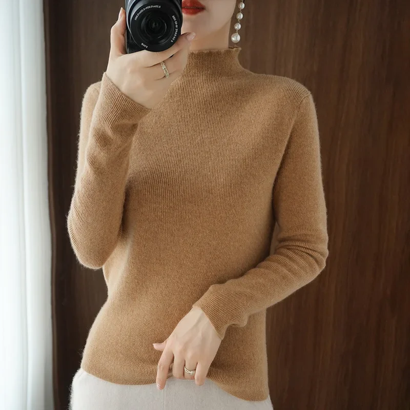 

2024 Half Turtleneck Cashmere Sweater Women Winter Cashmere Jumpers Knit Female Long Sleeve Thick Loose Pullover A465