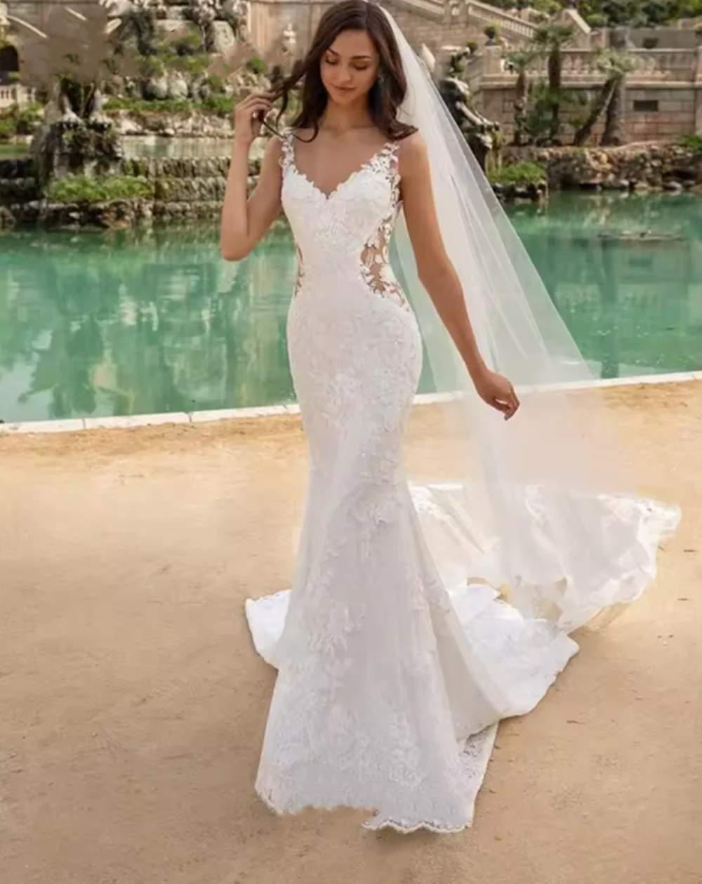 

Customized South America Fashion Mermaid Wedding Dresses 2024 Sexy Backless Lace Appliques Wedding Party Dresses