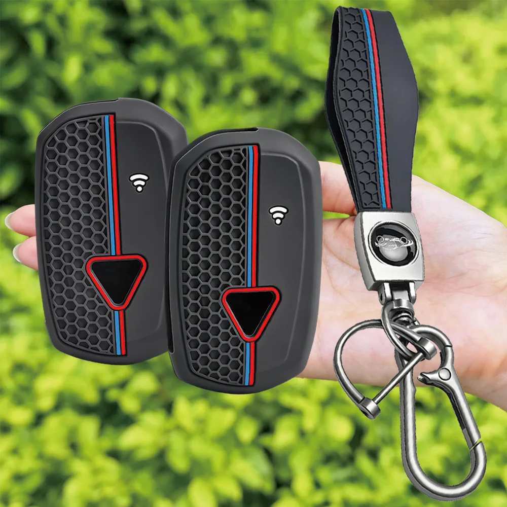 For Triumph Speed Triple RS Tiger 1200 Rocket 3 silicone motorcycle key fob cover with wrist strap and carabiner