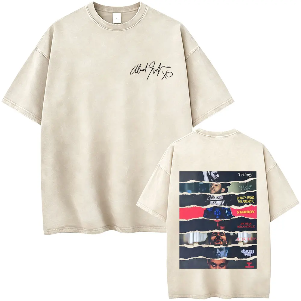

Rapper The Weeknd Music Album Cover Vintage Acid Washed T-shirt Men Women Clothing Hip Hop Fashion Pop Music T Shirts Streetwear