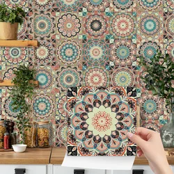 24pcs of European Mandala Patterned Crystal Film Tile Stickers Wall Art Kitchen Bathroom Waterproof Wall Stickers Self-Adhesive