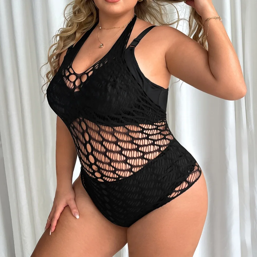 2024 Fashion Ladies Bodysuit See Through Hollow Fishing Net Underwear One-piece Hot Body Suit Sexiest Women Tight Lingerie