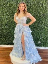 Vestidos escolares largos de graduación con escote corazón brillante, vestido de fiesta de noche con abertura