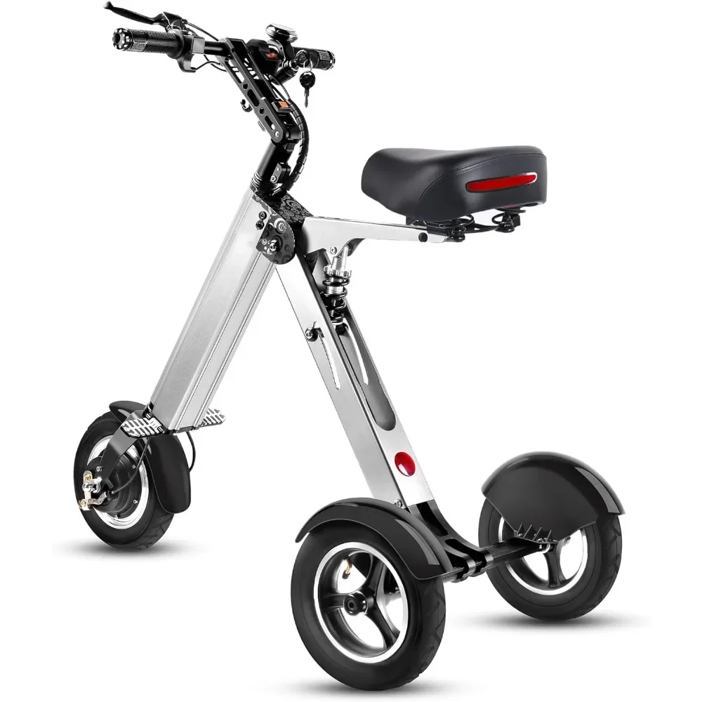 Electric Scooter 3 Wheels Foldable Trike with Seat for Adults, 10 Inch Pneumatic Tires Tricycle for Commute and Travel E Scooter