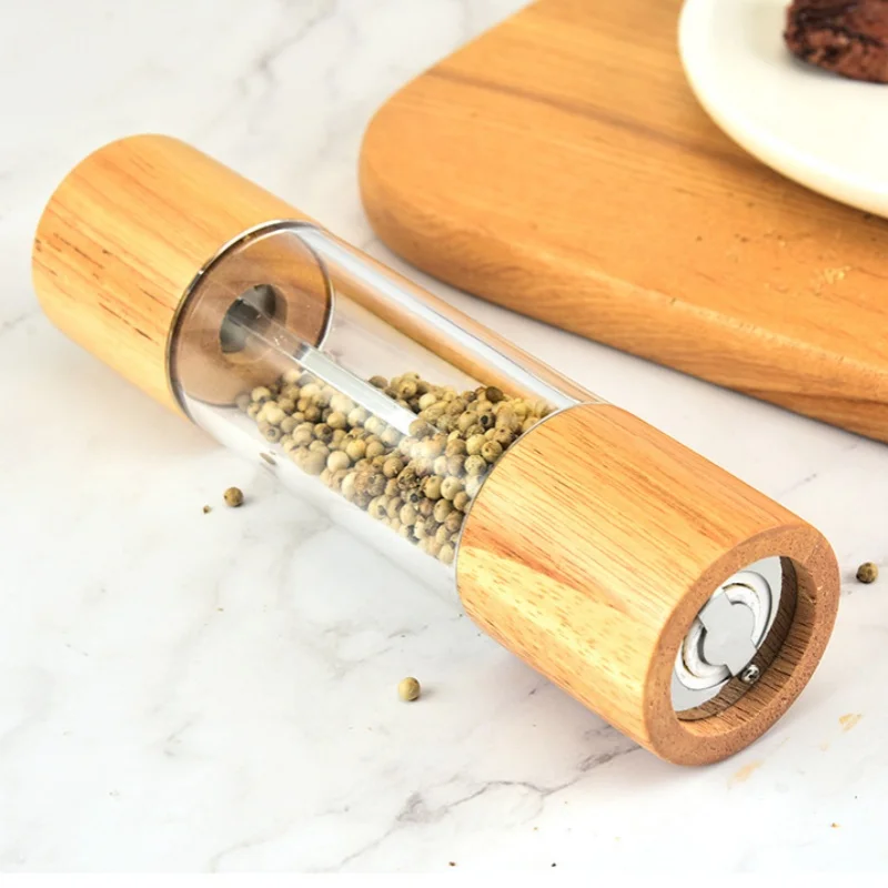 

Oak Acrylic Manual Grinder Rugged Adjustable Size Grinding Jar Chili Sea Salt Pepper Grinding Bottle BBQ Kitchen Restaurant Use