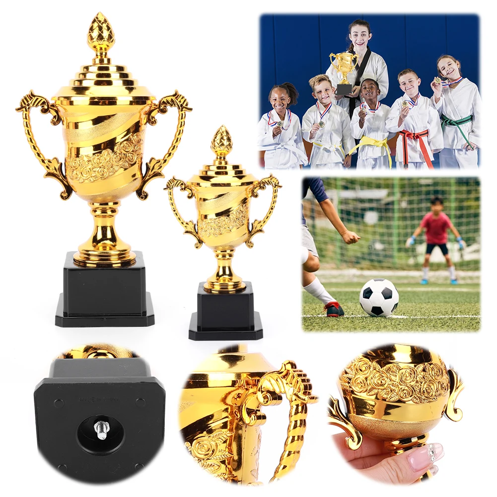 

Gold Plastic Trophy Basketball Football Trophy Rose Pattern Sports Competition Trophy Winners Award Trophy for Party Ceremony