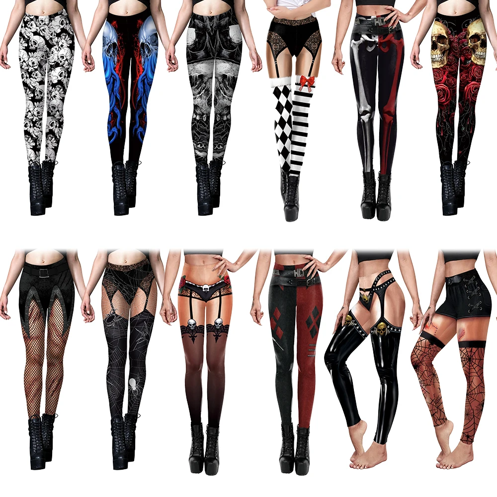 VIP FASHION 220gsm Milk Silk Women Skeleton 3D Printed Leggin Elastic Tight Pants Push Up Fitness Leggings Trousers