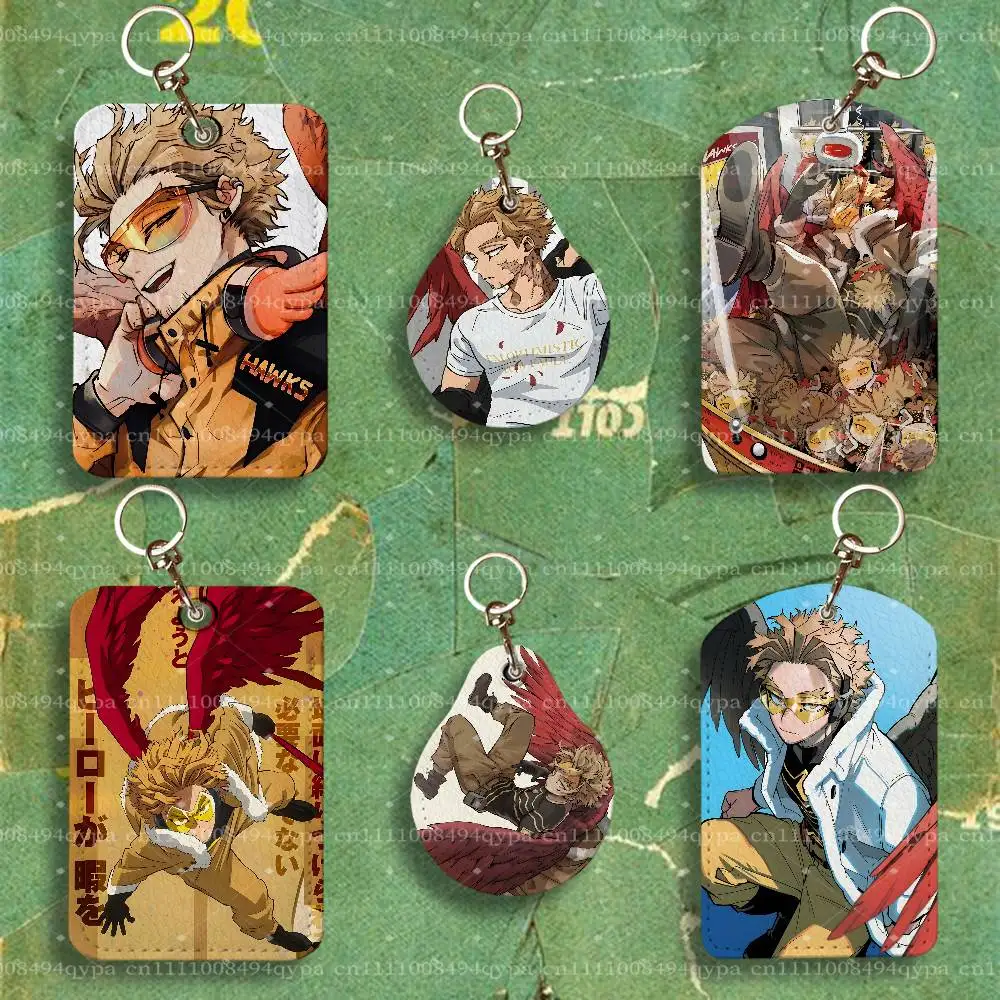 H-Hawks Keigo Takami Hero Academia Leather 2 Sided ID Card Holder with Keychain Protection For Bank Credit Subway Bus Case