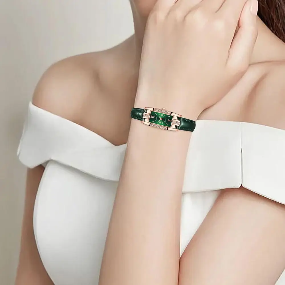 Reloj de cuarzo con correa de cuero para mujer, reloj de pulsera cuadrado con diamantes, informal, exquisito, de lujo
