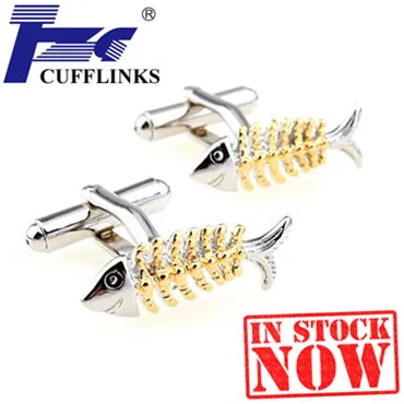 Siver Gold Fish Cufflink Cuff Link 2 Pairs Shipping Promotion