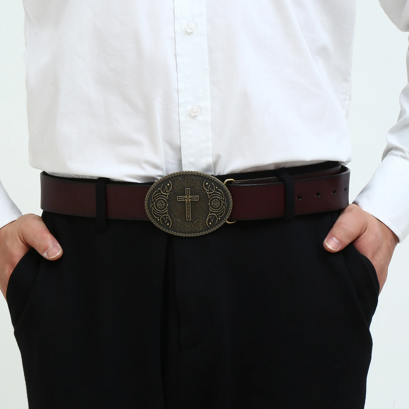 

Western denim zinc alloy men's leather belt with jeans accessories simple and versatile