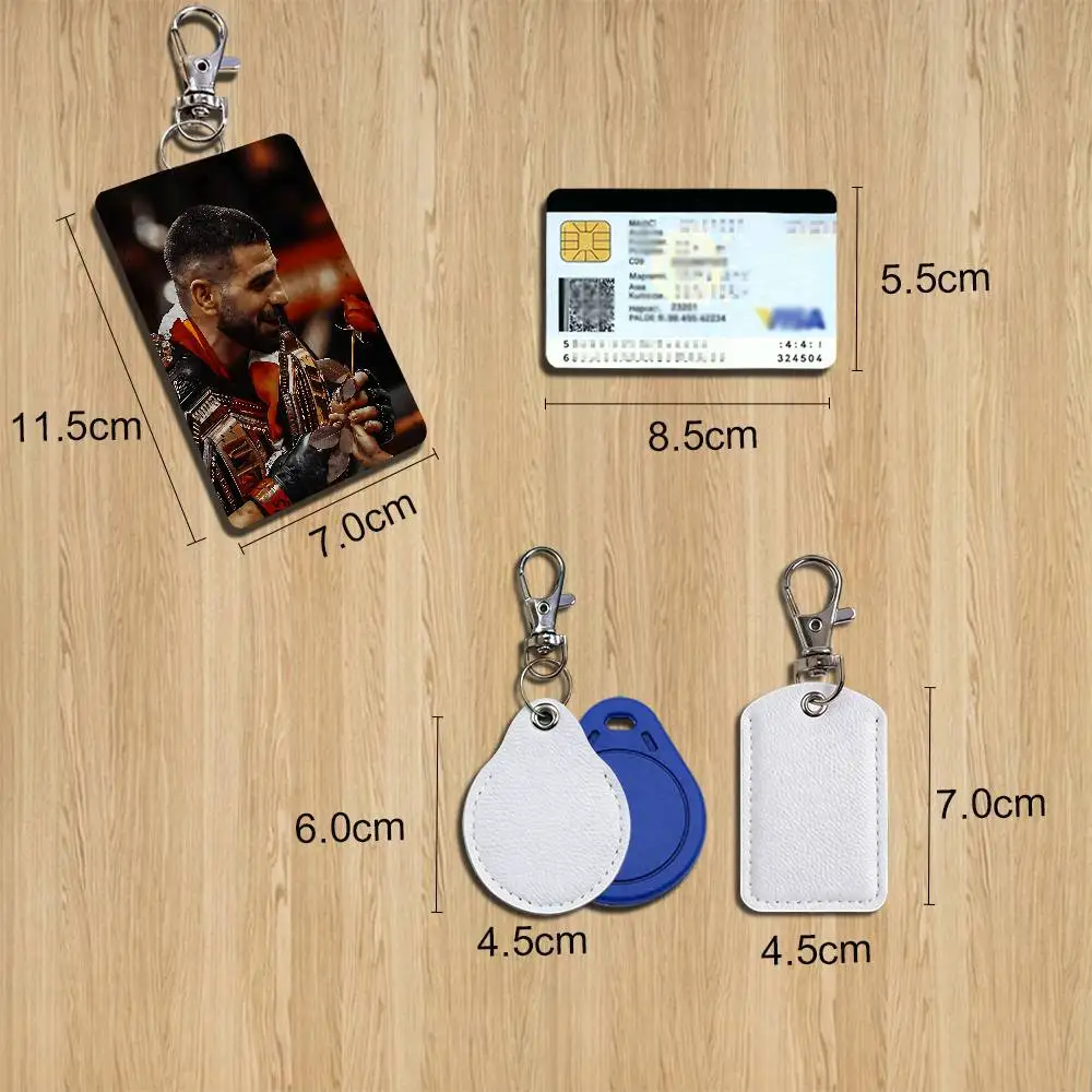 Looking forward Ilia Topuria Leather Keychain Badge Holder with Lanyard- ID/Access Card Holder