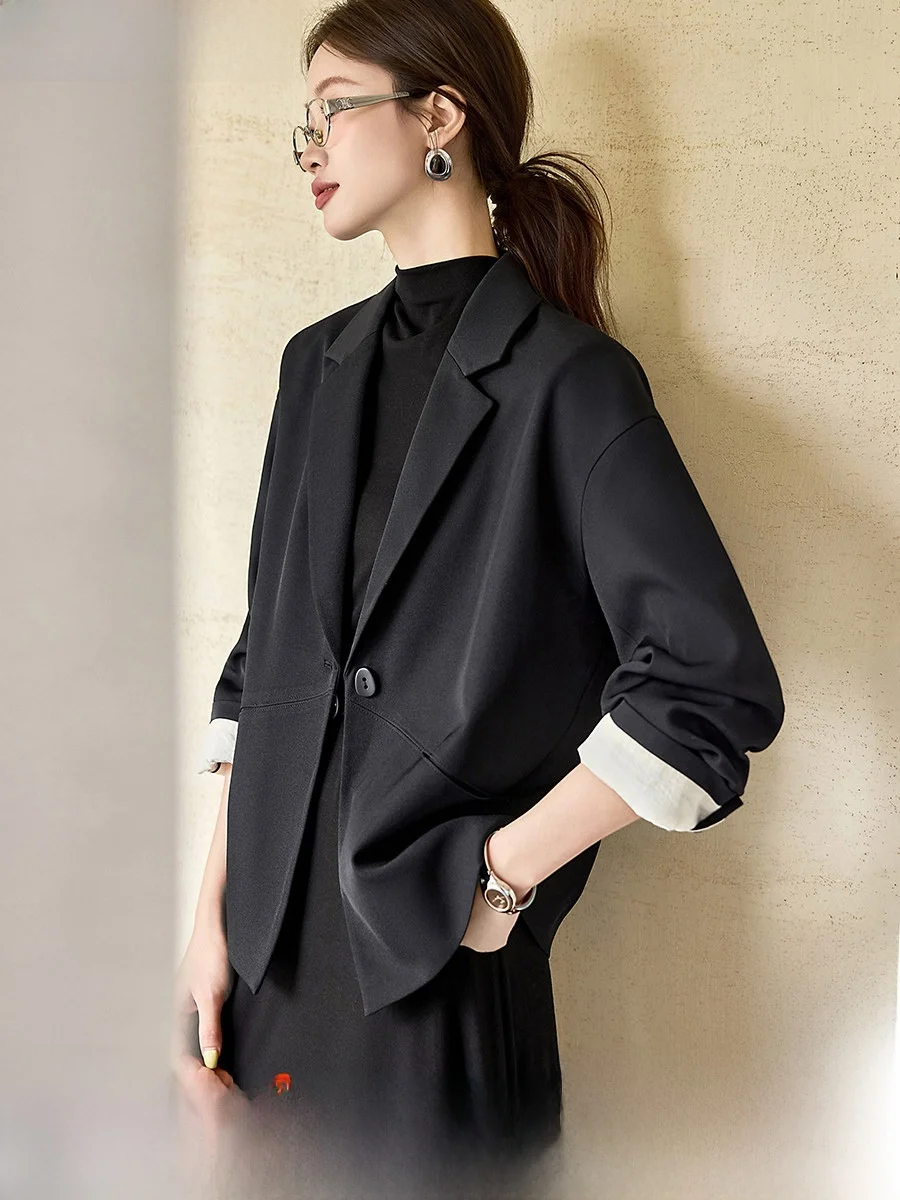 

Commute Casual Sle Color Blo Silk pe Outerwear Jaet Women's Loose Fit Polyester Fiber Polyurethane Elastic Fiber