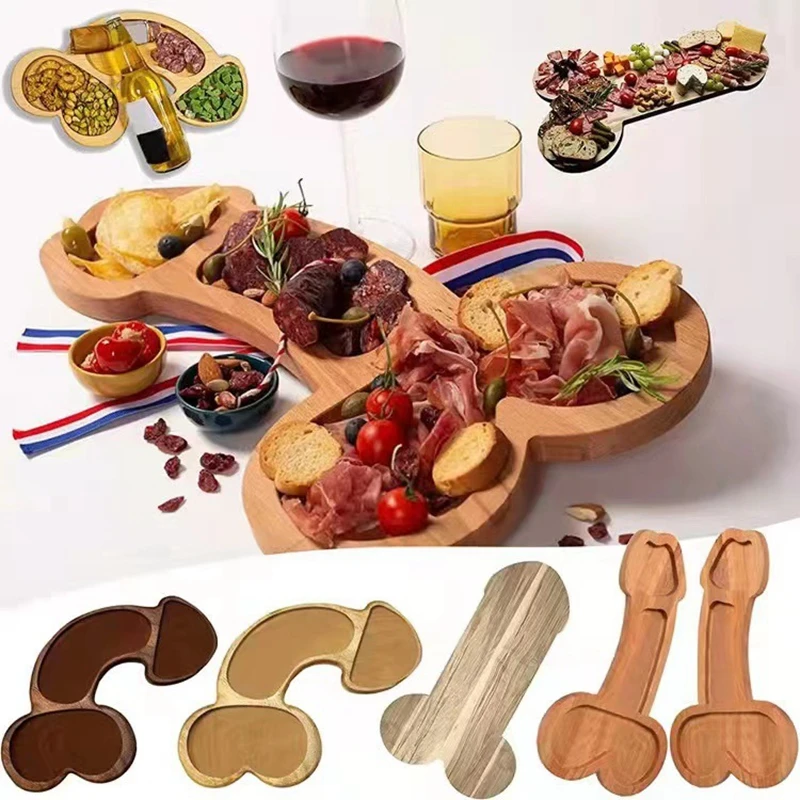 Bachelorette Party Decoration Wooden Penis Food Tray Hen Night Team Bride Party Dinner Plate Wooden Nude Dick Tableware