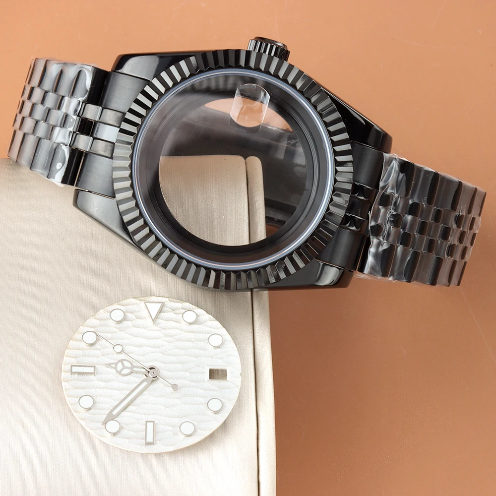 

With 28.5mm Dial Hands Set Black Watch Case NH35 36mm 39mm Stainless Steel Jubilee Bracelet For NH35 NH36 Movement Datejust Case