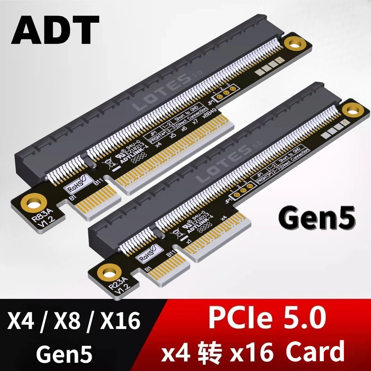 ADT-Link PCIe 5.0 X4 X8 X16 to X16 Connector Gen5 Testing Protection Card Graphics Expansion Riser Card Adapter PCB PCIE 5.0 x16
