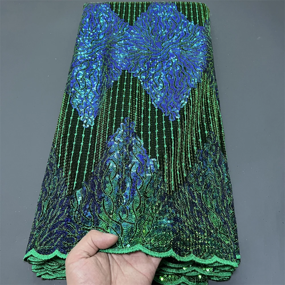 

2025 African Nigerian Embroidered Lace Tulle Fabric Guipure Sequins Luxury Wedding Dress Bridal Gown Premium Net Cloth 5Yard