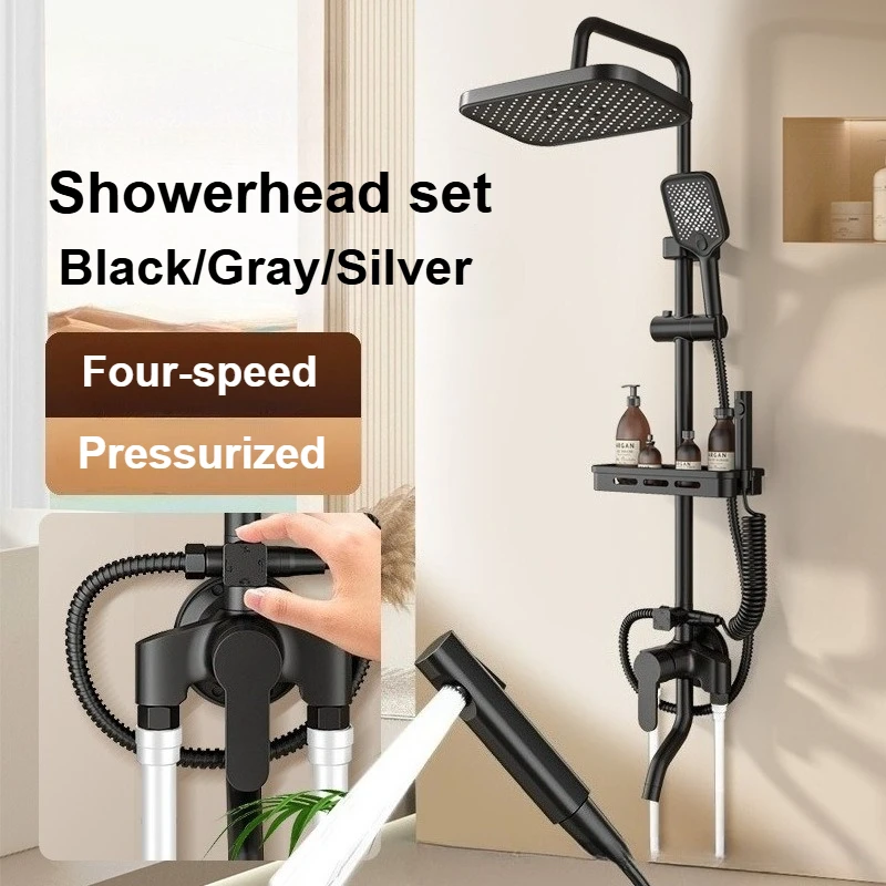 Set Keran Mixer Pancuran Kamar Mandi Supercharged Aksesori Pancuran Set Nosel Tembaga Rumah Tangga Sistem Kepala Pancuran Universal