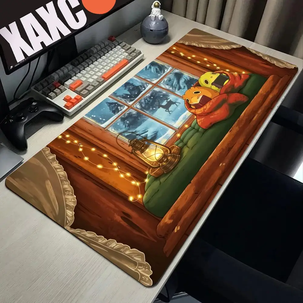 

HYBXAXC Cozy Winter Cabin Anime Mouse Pad, Cute Cartoon Desk Mat, Large Non-Slip Gaming Mousepad for Home Office