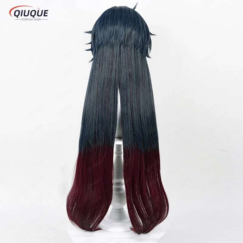 Honkai-Perruque de Cosplay Synthétique avec Bonnet, Cheveux Longs, Bleu Foncé, Dégradé Rouge Foncé, Degré de Chaleur