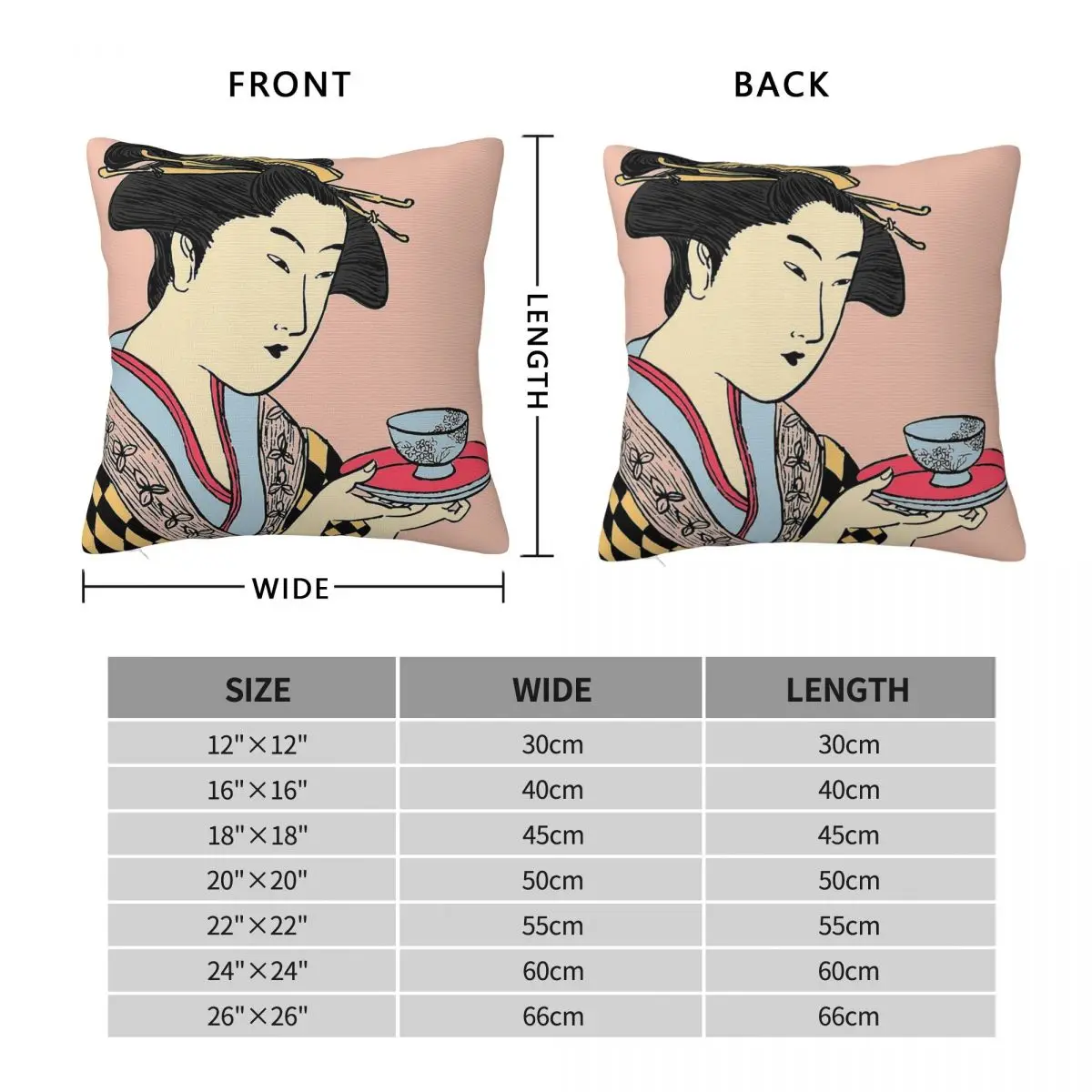 Geisha Tea Time Square Pillowcase Polyester Linen Velvet Creative Zip Decorative Pillow Case Car Cushion Cover 18