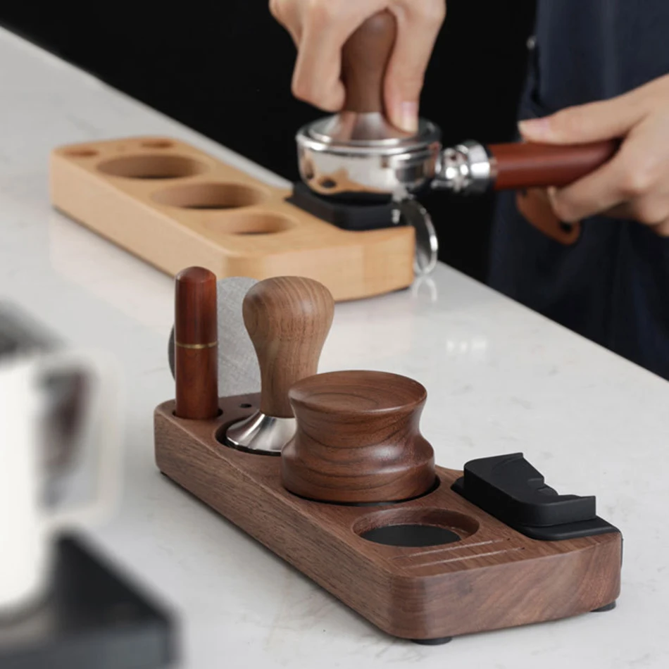 Coffee Tamper Station Stand, Portafilter Holder, Base Rack, Walnut Wood, Acessórios Espresso, Barista, 51mm, 54mm, 58mm