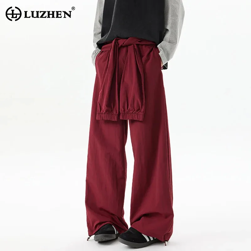 

LUZHEN 2026, новые оригинальные нишевые дизайнерские рукава, украшенные однотонные повседневные брюки, мужские модные красивые прямые брюки JY5902