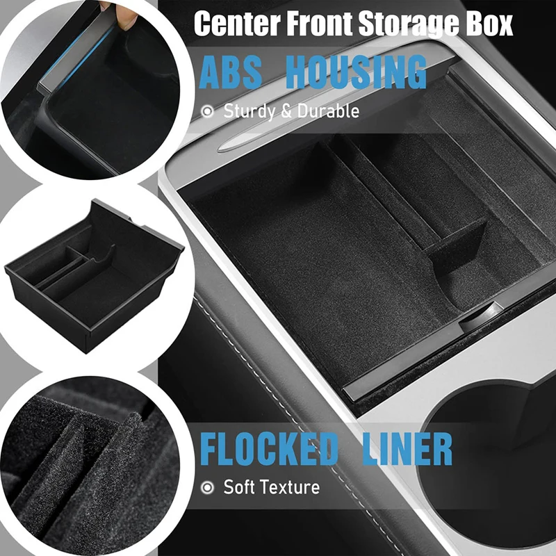 

for Tesla Model 3 Y2021 2022 Car Center Armrest Snap-In Free Installation Storage Box Storage Box Flocking/abs Interior Supplies