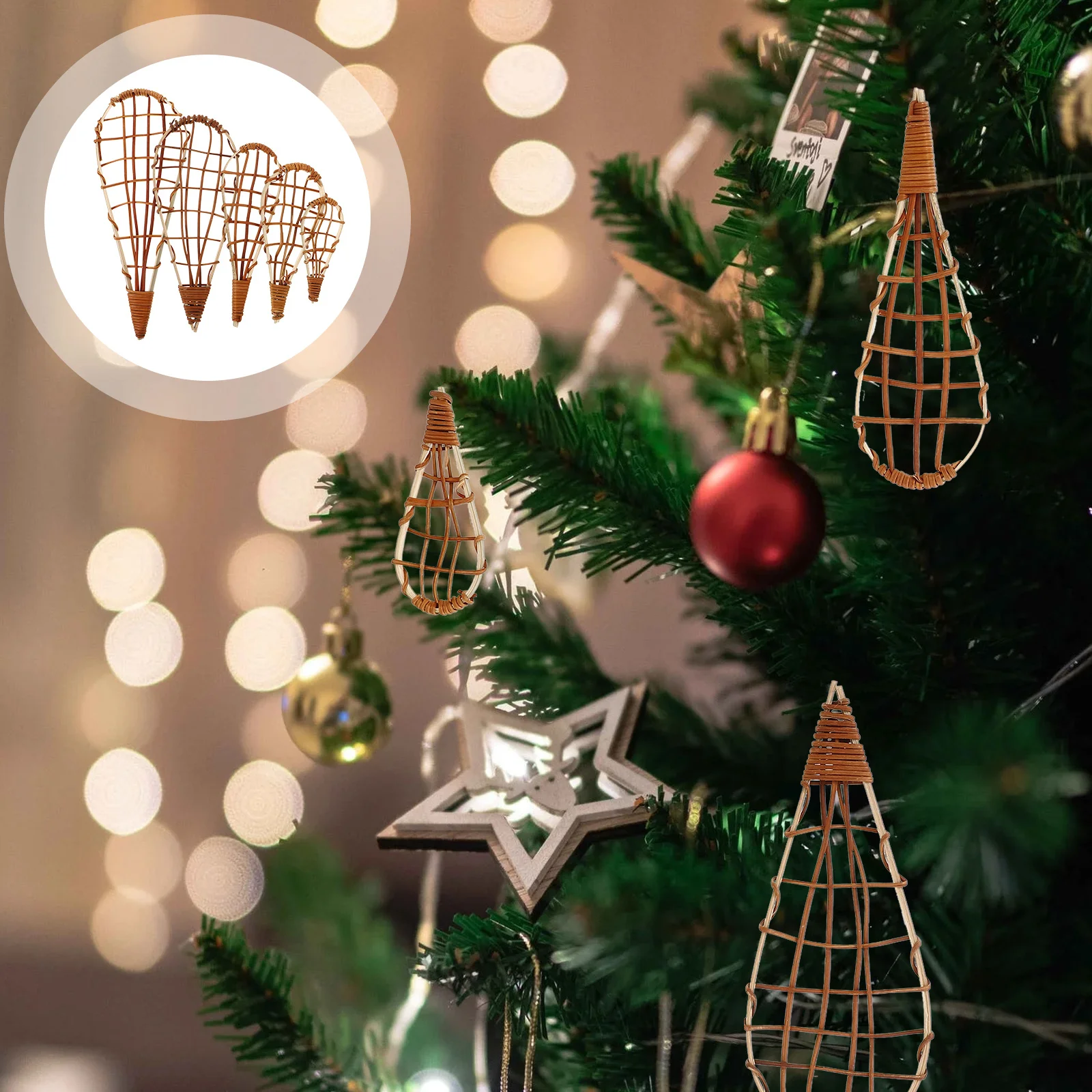 

5pcs Tennis Racket Hanging Ornament Woven Mini Christmas Tree Decor For Xmas Party Home Fireplace Shelf Stair Decorations