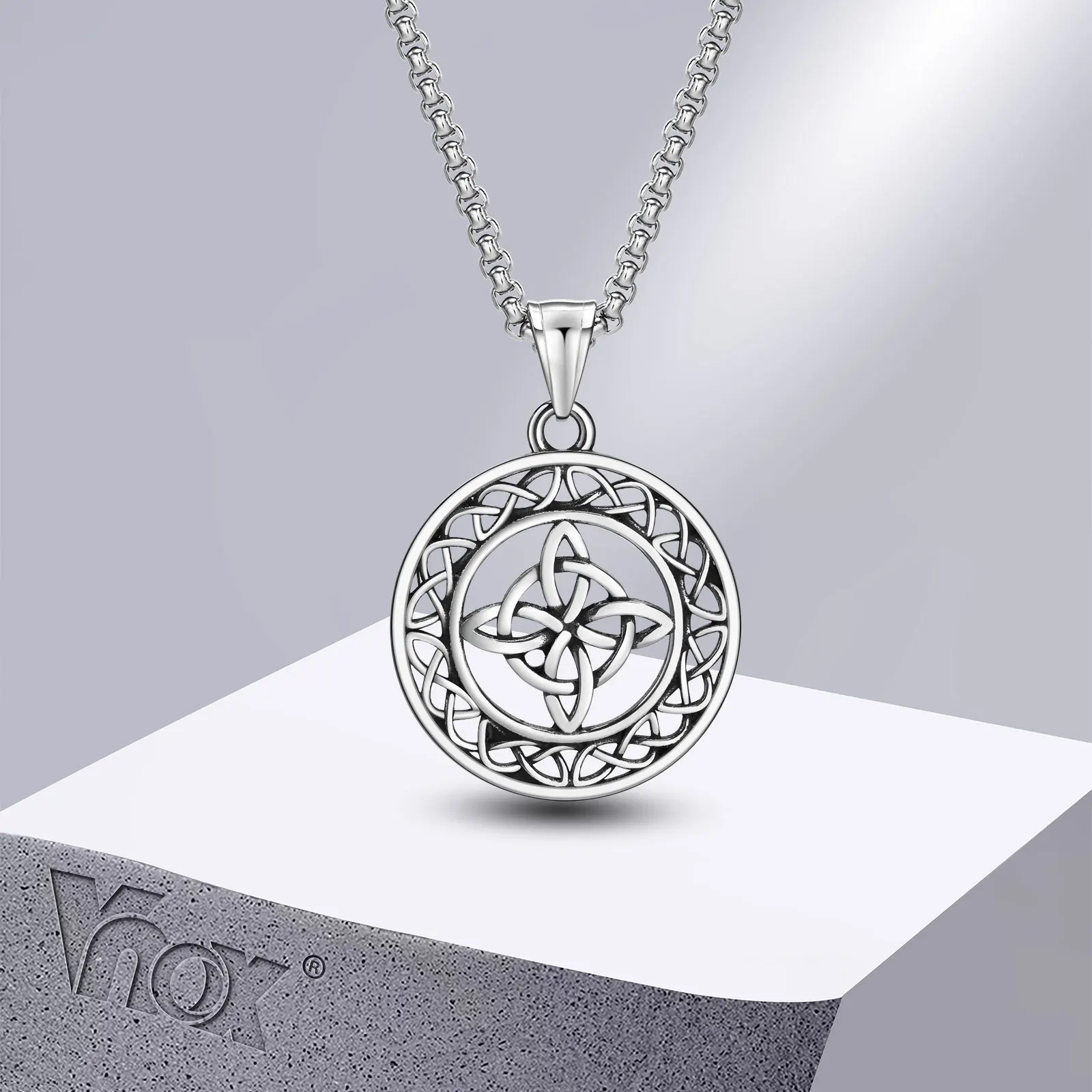 

Vnox Ethnic Celtic Knot Necklaces for Men Women,Oxidized Good Luck Irish Knot Celtic Medallion Round Pendant Collar Gift Jewelry