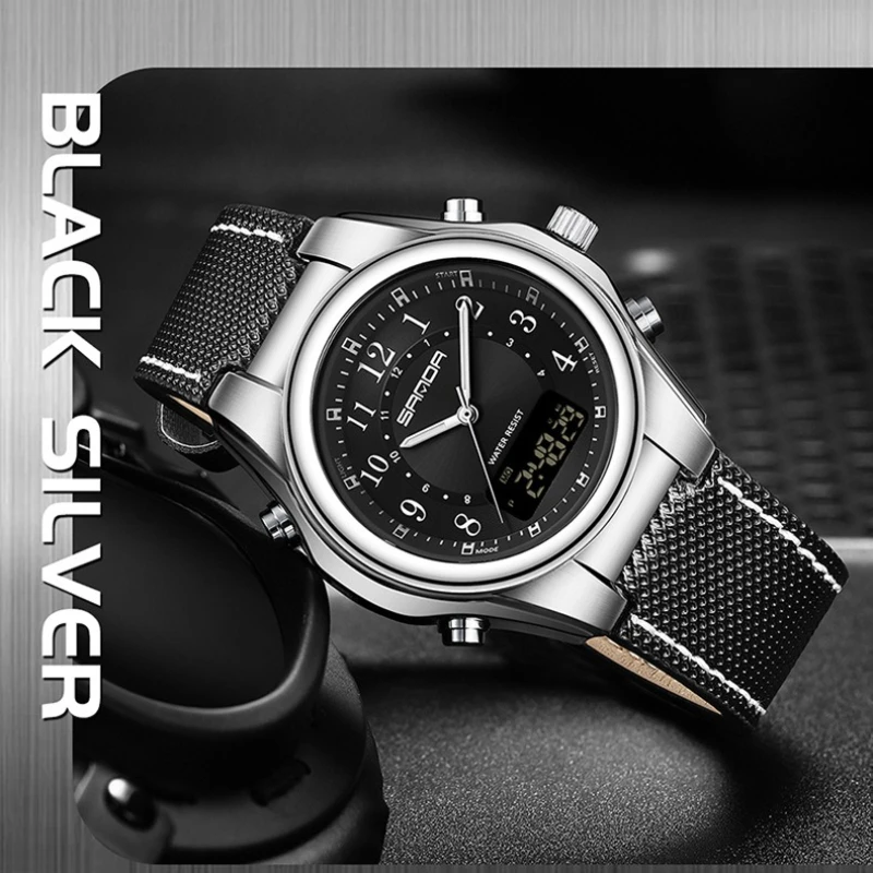 SANDA 3176 Orologio da uomo al quarzo con doppio display alla moda, sveglia impermeabile multifunzionale, cronografo, orologi da uomo Relógio