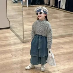 Baby Girls sweater Retro Pullover Knitted Sweater Fashion Pants 2024 Autumn New Korean Style Childrens Clothes