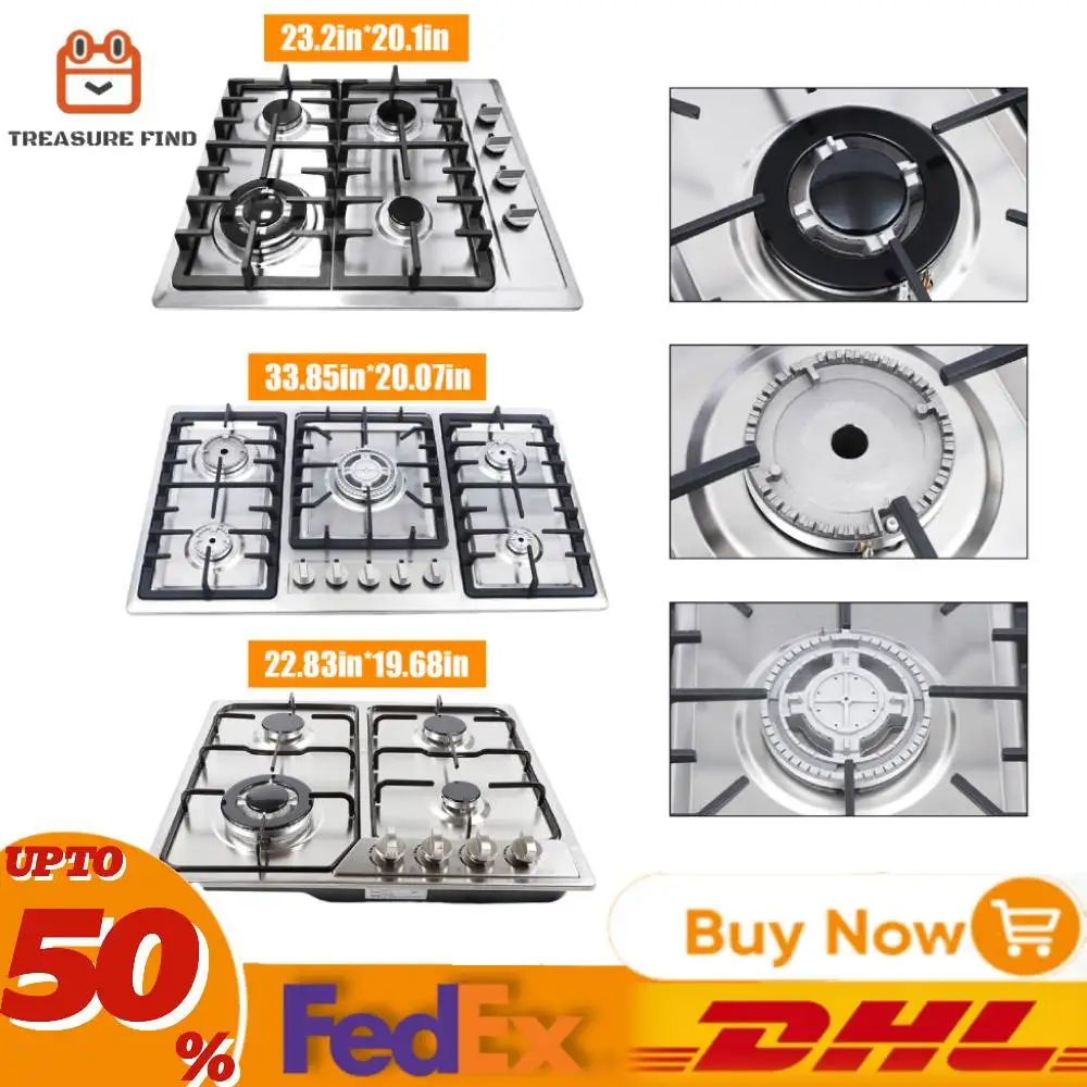 4/5 Burners Built-In Stove Top Gas Cooktop Kitchen Easy to Clean Gas Cooking