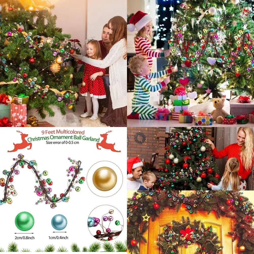 

Разноцветная 36-футовая гирлянда из рождественского шара для дерева, камина и декора домашнего офиса