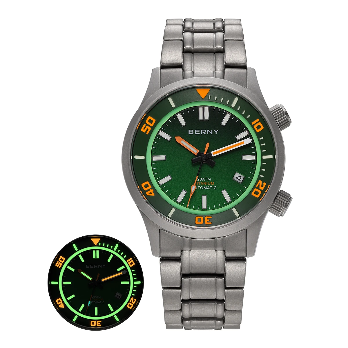 BERNY 20 ATM Titan-Automatik-Taucheruhr für Herren, Supper Luminous Sappire AR-beschichtet, Miyota 8215, mechanische Tauch-Herrenuhren 5