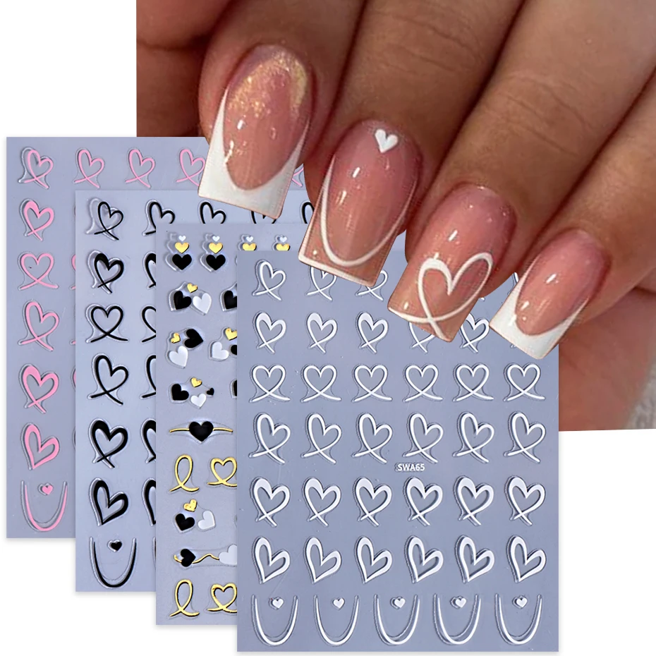 3/4 Stück Schwarz Weiß Rosa Liebe Herz Nail Art Aufkleber 3D Linien Liebe Nagel Aufkleber DIY Kleber Slider Valentinstag Maniküre Dekoration
