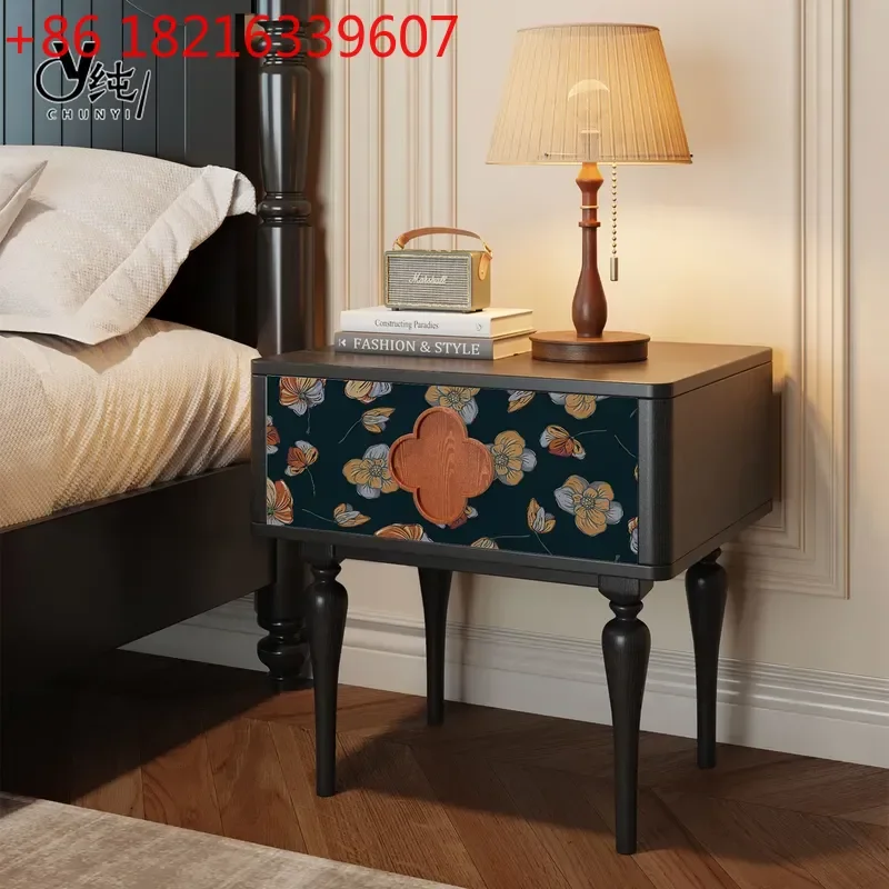 YAOMedieval Solid Wood Bedside Table Ash Wood Nightstand Storage Cabinet for Small Apartment Master Bedroom Decorative Side