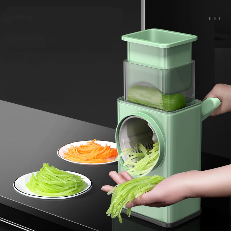 

Original Designed LFGB Certificated Manual Rotary Grater Slice Shred Crush 3 in 1 Kitchen Vegetable Cutter with Suction Cup