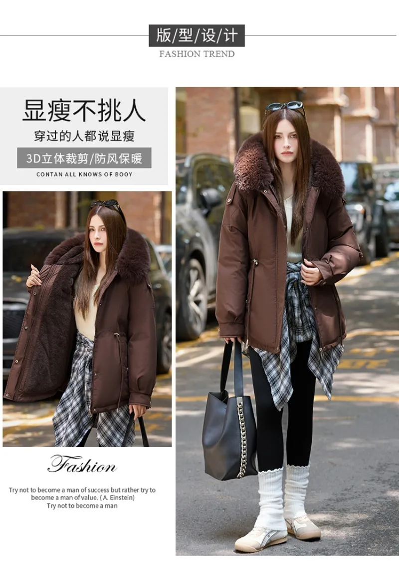Winter Jacket 2026 New Women Parka Clothes Mid Length Coat Wool Liner Hooded Jacket Fur Collar Thick Warm Snow Wear Padded Parka