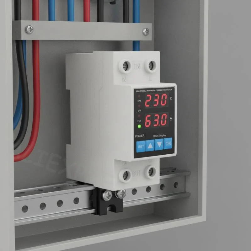 [M] Rail Dual Display Adjustable Over Voltage Current and Under Voltage Protective Device Protector Relay 40A 63A 80A 220V 230V