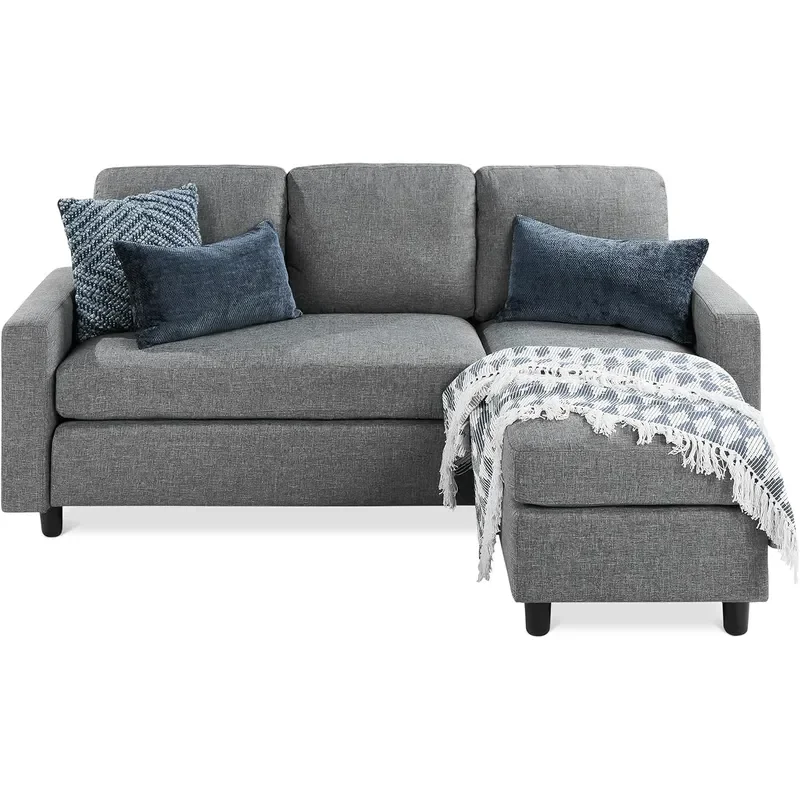 Upholstered Sectional Sofa for Home Apartment Dorm Bonus Room Compact Spaces w Chaise Lounge 3 Seat L Shape Design Reversible