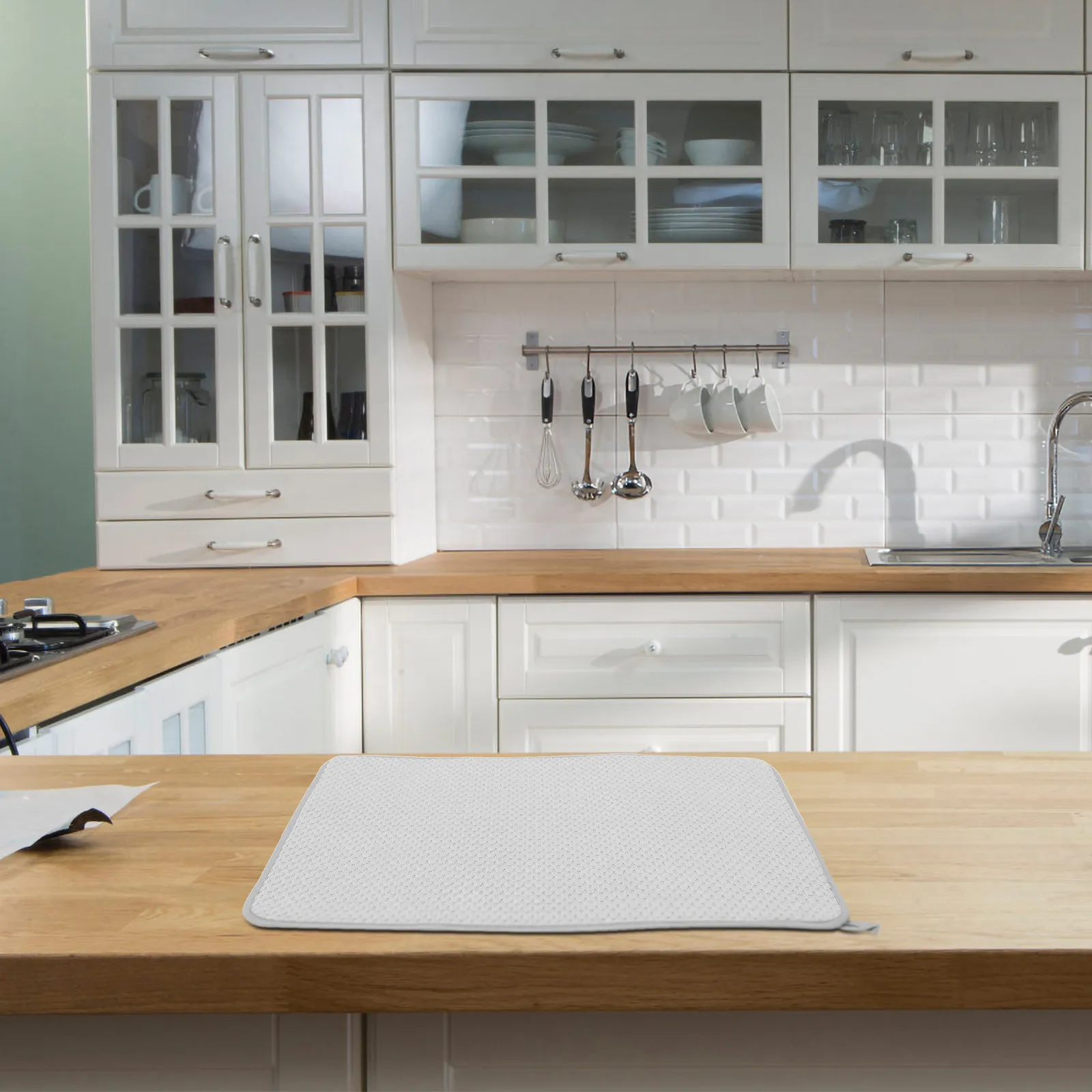 Dish Drying Mat Triple Layer Absorbent Quick Dry Non Slip Foldable Kitchen Counter Sink Draining Pad