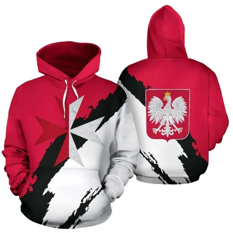 3D Printed Polish Flag Hoodie For Men National Emblem Pattern Sweatshirt Casual Street Pullover Loose Hoodies Long Sleeve Tops