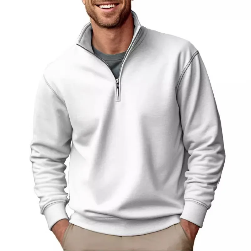 New Casual Zipper Stand Collar Thickened Velvet Solid Color Men's Sweatshirt