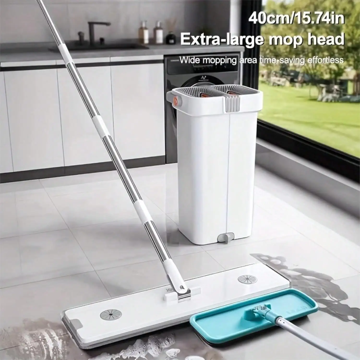 

Большой набор для уборки: швабра и ведро, 7-слойные скребки, система плоской швабры и ведра, швабра для стен с регулируемой ручкой, 7 моющихся микрофибровых насадок 15,74 дюйма