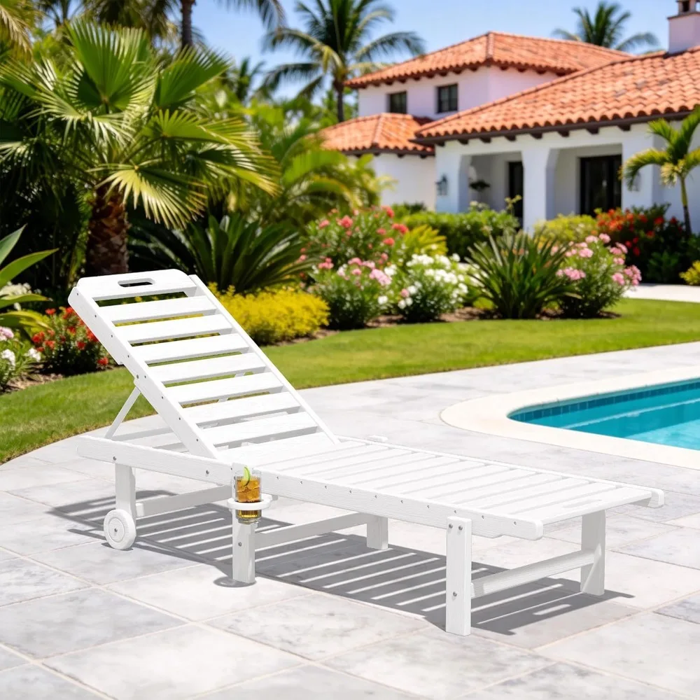 

Outdoor Chaise Lounge Chair, Pool Lounge Chair with 5 Positions Adjustable Backrest, HDPE Lounger with Rolling, Customized