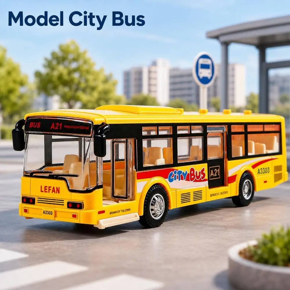 Bus Urbain Rétractable Réaliste en Métal Moulé Sous Pression, Véhicule de Transport Public à Friction, Modèle de Voiture pour Enfants, Cadeau