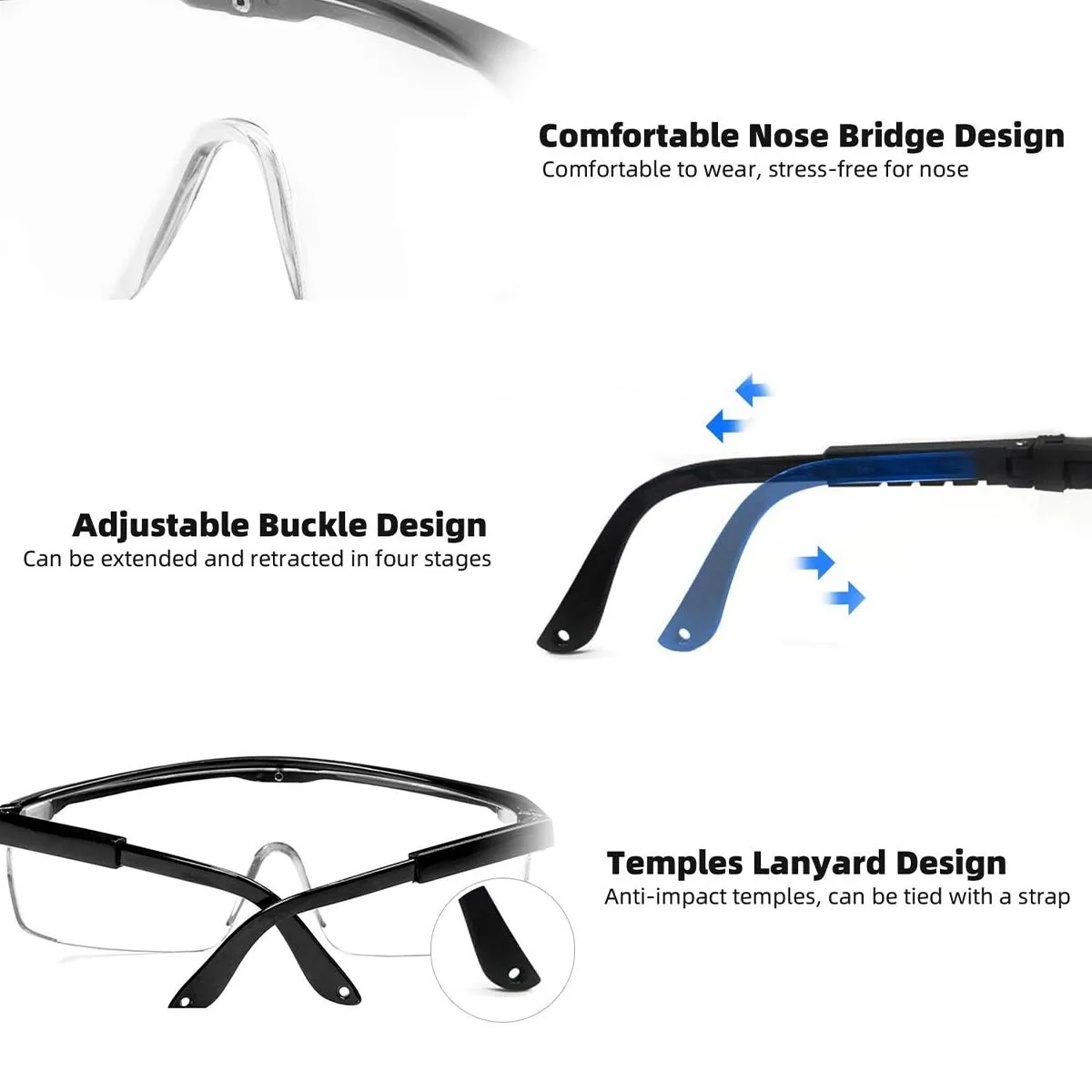 3PCS 조정 가능한 안전 안경 모델 HM1 사이드 보호 기능이 있는 남성과 여성을 위한 안개 방지 작업용 고글