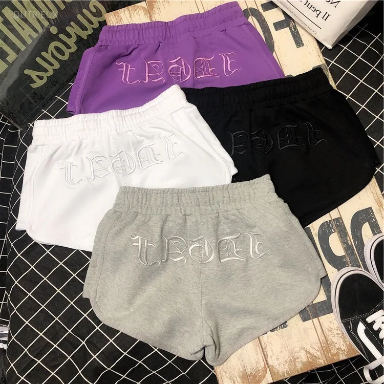 Trend Letter Embroidery Wide Leg Pants Summer Elastic Waist All-match Casual Loose A-line Shortsharajuku Streetwear Y2k Pantalon