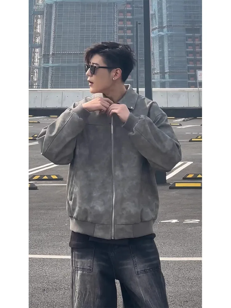 

ey ort Leather Jaet Men's Sli Retro Flip Collar Biker Jaet Versatile Autumn Winter Faion Casual Thin Fabric